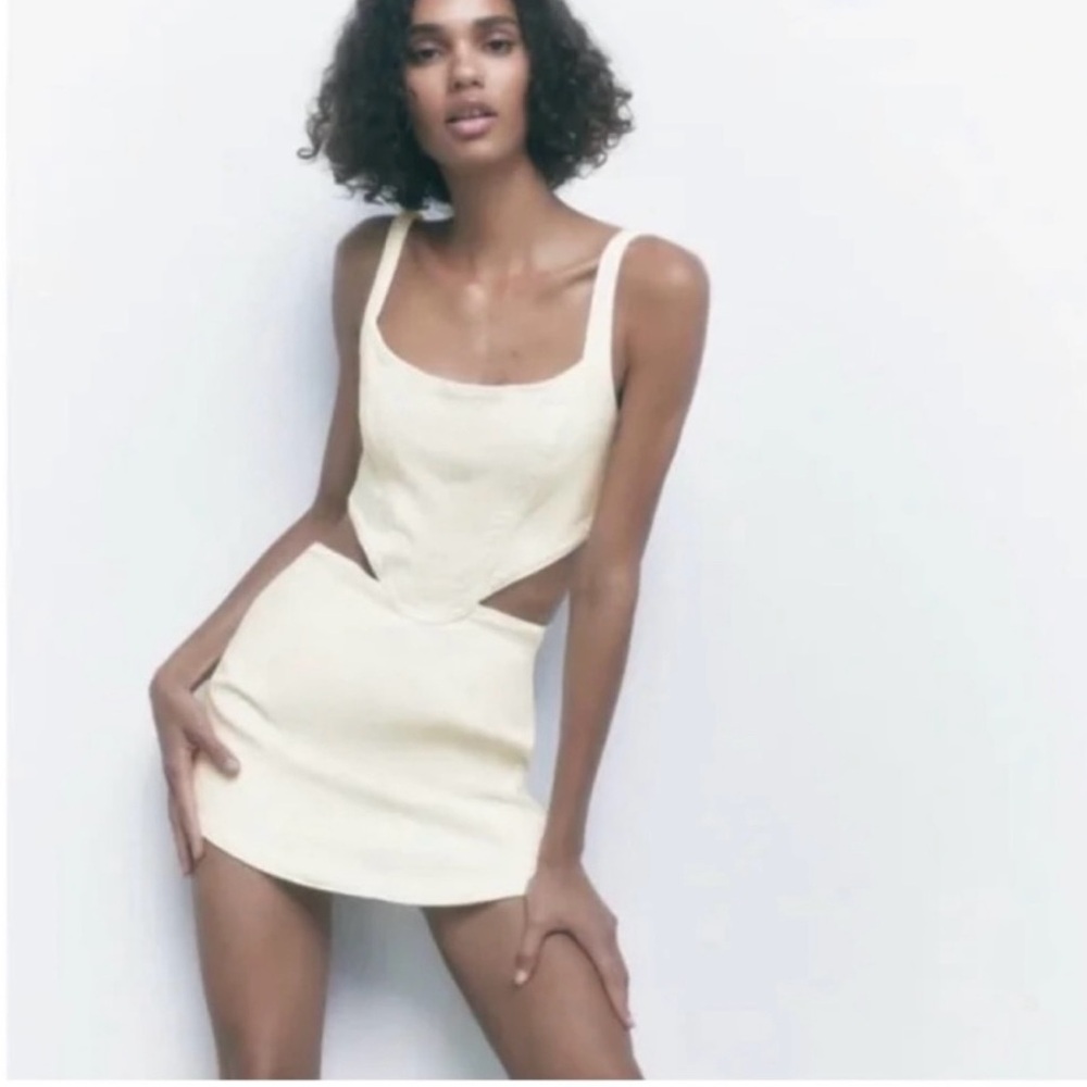 Zara Cream Mini Denim Dress